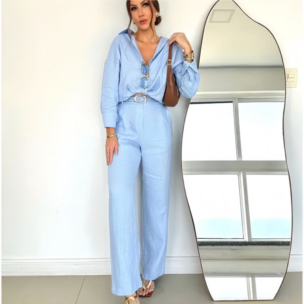 Women's Clothing New Fashion Cotton And Linen Solid Color Loose Long Sleeved Shirt Casual Suit Pants Two Piece Suit_ecoleips.com