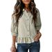 Classic Striped Button-Down Shirt For Women, Casual 3/4 Sleeve Top For Spring Summer Office Wear_ecoleips.com