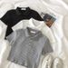 Polo Collar Short Sleeved T Shirt Women's Summer High Waist Short Slim Fit Slim Short Sleeved Tops Ribbed Bottoming Shirt_ecoleips.com