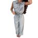Women's Clothing Autumn Sleeveless Heavy Denim Jumpsuit Women's High End Lace Up Waist Denim Jumpsuit_ecoleips.com