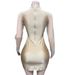 Women's Clothing Apricot Diamond Sexy See Through Mesh Mid Neck Zippered Slim Short Dress_ecoleips.com