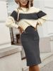 Elegant Women's Knit Sweater & Skirt Set, Loose Fit Long Sleeve Pullover With Stretchy Midi Skirt, Black Casual Two-Piece Outfit_ecoleips.com