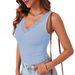 2026 Women Summer V-neck Vest Sleeveless Lace Trim Ribbed Knit Top_ecoleips.com