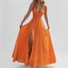 Spring Women's Fashion Solid Color Spaghetti Strap Slim Fit Dress With Side Slit And Ruffle Edges_ecoleips.com