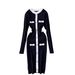 Women's Clothing Elegant Single-Button Slim-Fit Color-Block Knit Bodycon Dress For Women_ecoleips.com