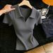 Women's French Style Ice Silk Knit Top Short Sleeved Elegant Slim Fit Flattering Collared New Summer Style_ecoleips.com