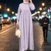 Women's Clothing Middle East Muslim Solid Color Large Size Long Sleeve Loose Pullover Casual Long Dress_ecoleips.com