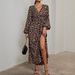 Women's Lantern Sleeve High Slit Dress Autumn Winter High Slit Dress Lantern Sleeve_ecoleips.com