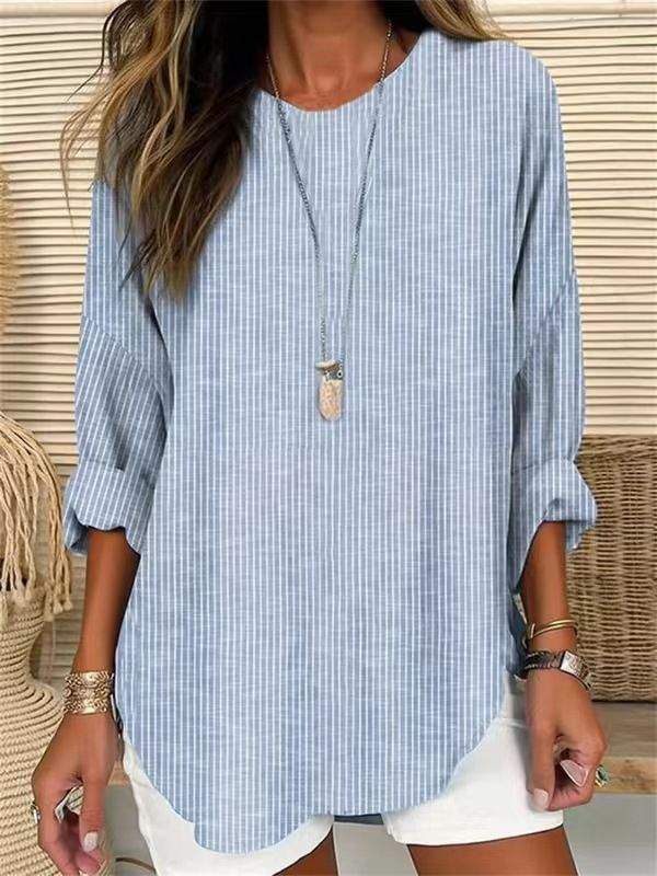 Women's Clothing Women's Printed Striped Crew Neck Long Sleeve Shirt Fashion For Formal & Casual For Women_ecoleips.com