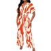 Women's Clothing elegant V neck full body printing bat sleeves wide jumpsuit_ecoleips.com