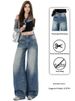 American-style Washed Whiskered High-waisted Wide-leg Jeans For Women, 2026 New Model, Loose Fit, Slimming, Embroidered_ecoleips.com