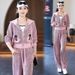 Trendy Hooded Cardigan & Wide-Leg Pants Set – Slimming Acrylic Lounge Wear (M-4XL, Pink/White)_ecoleips.com