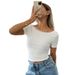 Voya Women's White Lace Backless Short Sleeved T-shirt With Slim Fit And Inner Top For Women_ecoleips.com