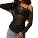 60244 Women's T-Shirt Nazada 2025 Autumn Winter Lightweight Off-Shoulder Versatile Sheer Sexy Long Sleeve Top_ecoleips.com