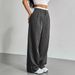 Women's Clothing Spring And Autumn New Fashion Drawstring High Waist Drape Casual Wide Leg Trousers_ecoleips.com