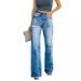 Women's Clothing Jeans Women's Fashion Washed Ripped Holes Slimming Wide Leg Denim Trousers_ecoleips.com