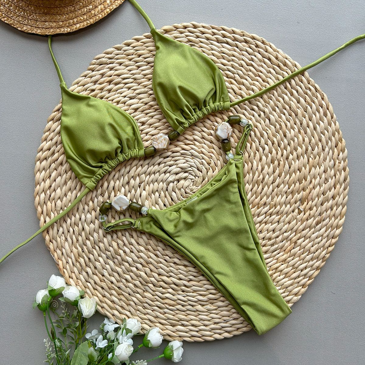Women's Sexy Solid Color Bikini Set 2-Piece Cross-Over Swimsuit For Summer Vacation_ecoleips.com