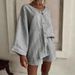 Women's Spring/Summer Two Piece Set Cotton Linen Solid Color Cardigan Long Sleeve Button Detail Shorts with Pockets European American Style_ecoleips.com