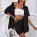 European And American Cross-Border Fashion Shorts Two-Piece Solid Color Shirt Set Casual Loose Short Sleeve_ecoleips.com