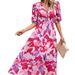 Women's Fashion Bohemian Print Dress V Neck Long Sleeve_ecoleips.com