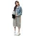 Autumn New Korean Fashion Striped Knitted Vest + Denim Jacket Maternity Dress_ecoleips.com