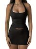 Women's Sexy Halter Neck Backless Slim Fit Solid Color Tank Top Bodycon Summer Pure Desire Style Short Skirt Set_ecoleips.com