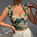 Summer Women's V Neck Padded Bra Top Slim Fit Printed Tie Up Fishbone Design Sexy Tank Top_ecoleips.com