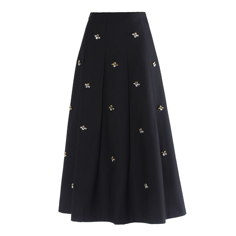 Inspired Crystal-Embellished High-Waist Maxi Skirt – Elegant Pleated Midi Dress With Stretch (S-XL, Spring/Summer)_ecoleips.com