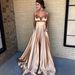 Women's Clothing Sexy V Neck Dress Suspenders Solid Color Sleeveless Fashion Evening Dress_ecoleips.com