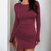 New 2025 European And American Women's Slim Fit Long Sleeve Round Neck Drawstring Skirt Y2K Style Sexy Solid Color Hip Dress_ecoleips.com