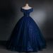 Women's Clothing Elegant Navy Blue Off-Shoulder Ball Gown For Vocal Performances & Auditions – Princess Silhouette Dress With Slimming A-Line Skirt_ecoleips.com