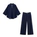 K New European And American Style Fashionable Wide Sleeved Lapel Denim Shirt Casual Wide Leg Straight Leg Pants Set For Women_ecoleips.com