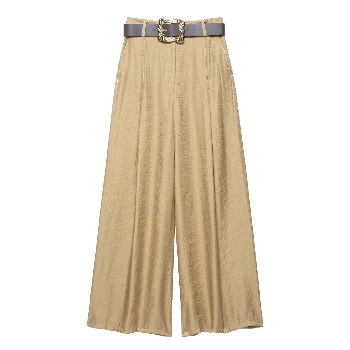 Women's Silk Satin Wide Leg Pants Casual Belted Trousers Versatile Summer Fashion Regular Fit Polyester Capris_ecoleips.com