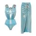 Women’s Clothing Swimsuit New Style Deep V Heavy Solid Color Bright One Piece Swimsuit Suit Female_ecoleips.com