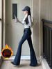 175 Tall Women's Extra-Long American High Street Retro Dark Blue Slim Fit Flared Jeans_ecoleips.com
