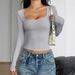 Y2K Aesthetic Long-Sleeve T-Shirt For Women – Stretchy Polyester Slim Fit, U-Neck Layering Essential_ecoleips.com