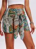 Women's Clothing Printed High Waist Shorts, Bohemian Style Front Knot Shorts_ecoleips.com