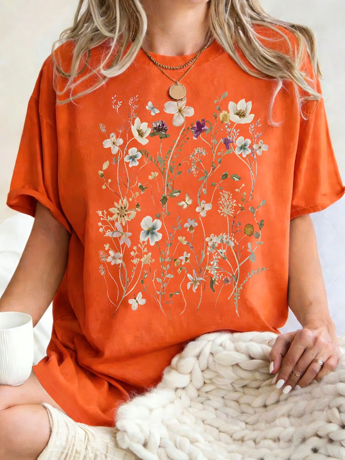 Beautiful Flower Clusters Printing Woman T-Shirt Summer Oversized Short Sleeve O-Neck Cotton T Shirts Y2K Women Sports Tops_ecoleips.com