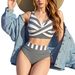New 2026 Women's Backless Push up Bikini Striped Print Color Block European American Style Swimsuit for Vacation_ecoleips.com