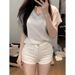 Petite Women's White High-waisted Slim-fit Denim Shorts Summer, Slimming And Versatile, Straight-leg Hot Pants For_ecoleips.com
