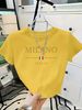 MILANO ITALIA Text With Italian Flag Pattern Summer Women Trend Ultra-Short T-Shirt Top Printed Elegant_ecoleips.com