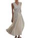 Women's Clothing Casual Sleeveless Dress Striped Design Thin Lanon Fabric American Fashion Style For Summer_ecoleips.com