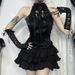 Women's Gothic Pleated Rose Suspender Top Streetwear Versatile Spiderweb Bow Tie Autumn New Style XS24216_ecoleips.com