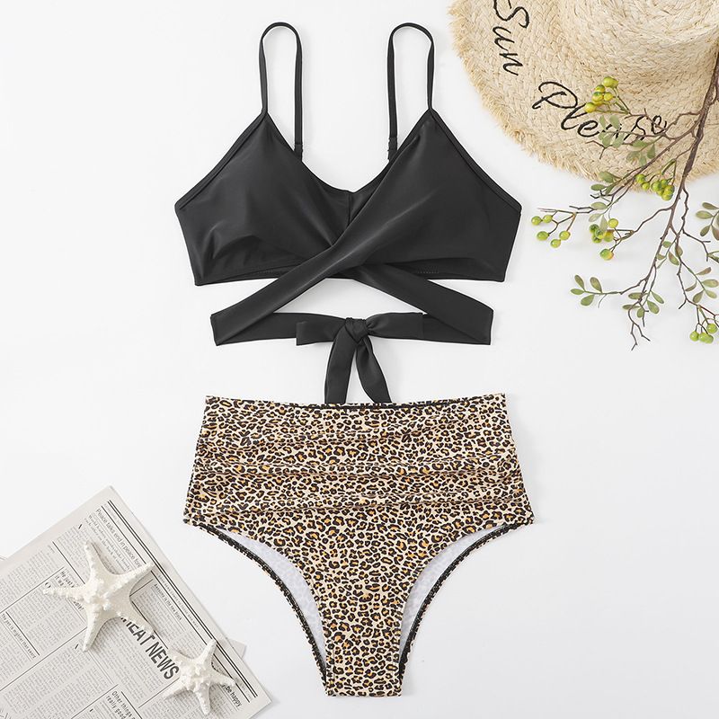 Women's Clothing Leopard Print High Waist Split Bikini Sexy Swimsuit_ecoleips.com