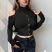 New Women's Clothing Korean Version Trendy T-shirt Spring And Autumn Off-the-shoulder Design Long-sleeved Short Top_ecoleips.com