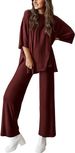 Women's Fashion Casual Round Neck Loose T-shirt Side Pocket Pants Set_ecoleips.com