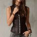 New Women's Buckle Design PU Leather Retro Design Vest Top_ecoleips.com
