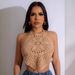 Women's Clothing Strap Halter Neck Crocheted Hollow Vacation Beach Top_ecoleips.com