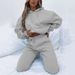 Women's Urban Leisure Long Sleeve Sweater Suit Solid Color Hooded Pullover Trousers Set European And American Style Spring Autumn_ecoleips.com