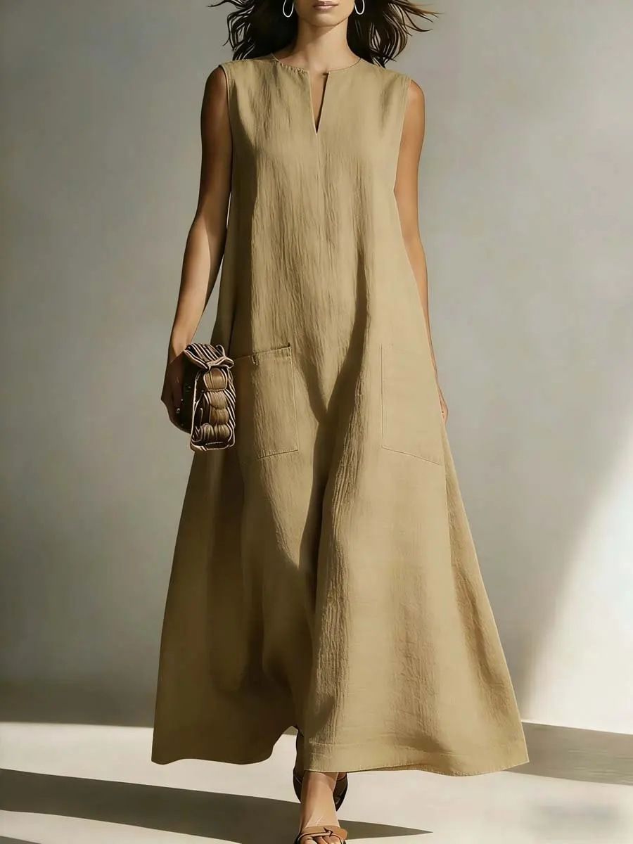 Women's Clothing Women's Casual Cotton Linen Sleeveless Dress Spring Summer Simple Design For Formal & Casual For Women_ecoleips.com